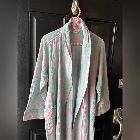 House of Japan Pastel Pink Blue Cotton Linen Blend Robe Size S/M - Picture 6 of 16